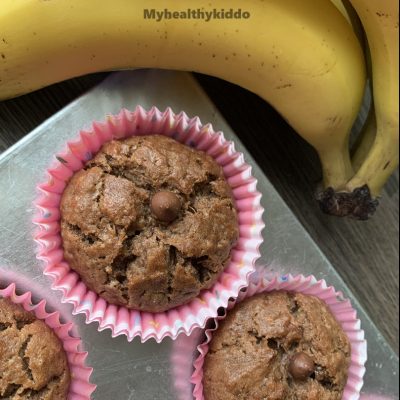 Eggless chocolate banana muffins